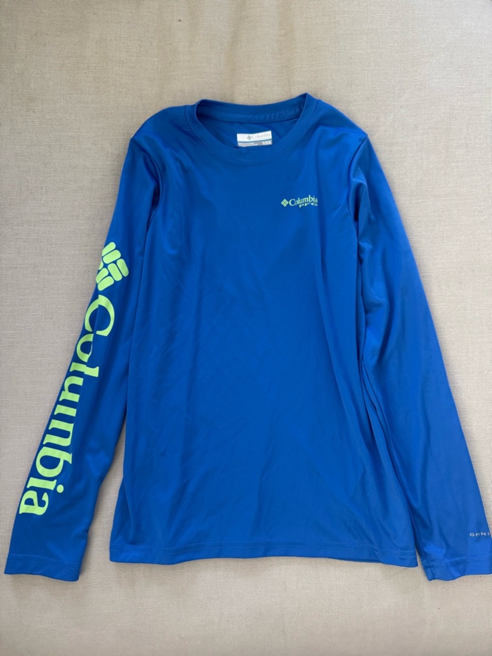 Columbia Royal Blue Long Sleeve Shirt with Neon Green Logo